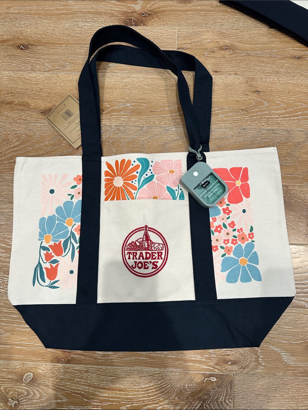 Trader Joe’s Custom Floral Canvas Tote Bag in Cream and Navy